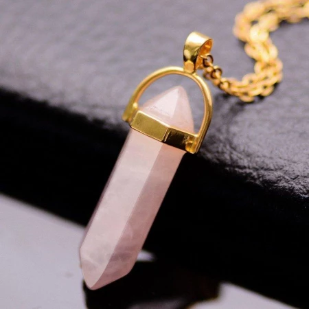 Healing Pink Rose Quartz Pendant Necklace - Image 2