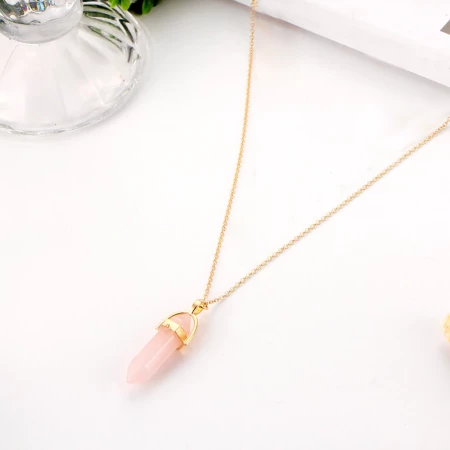 Healing Pink Rose Quartz Pendant Necklace - Image 3